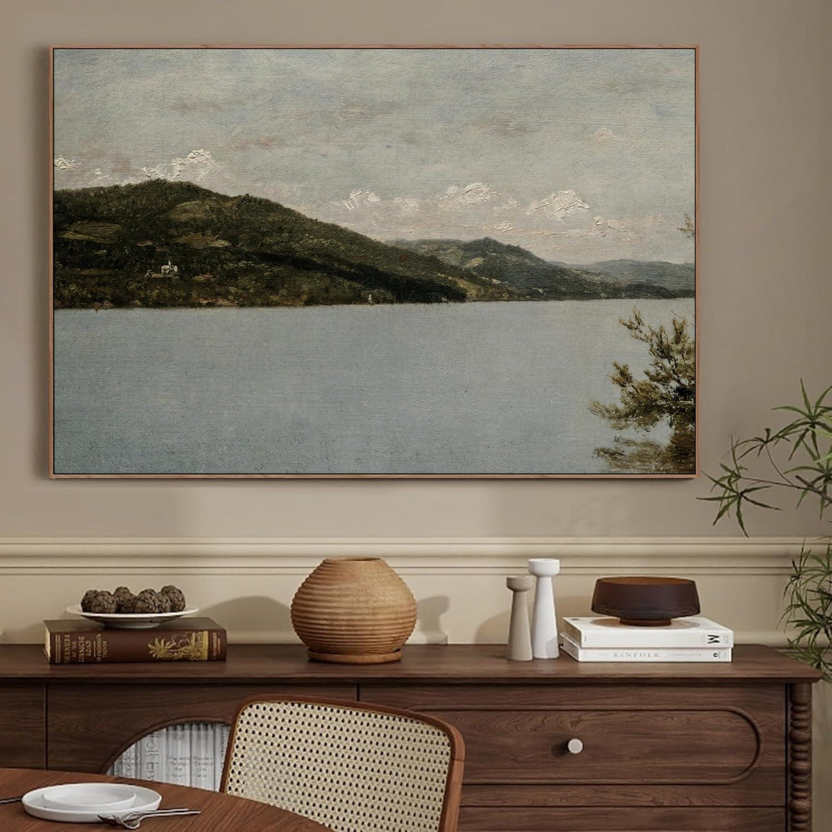 Vintage Leinwandbild Bergsee mit Holzrahmen 60x90 cm