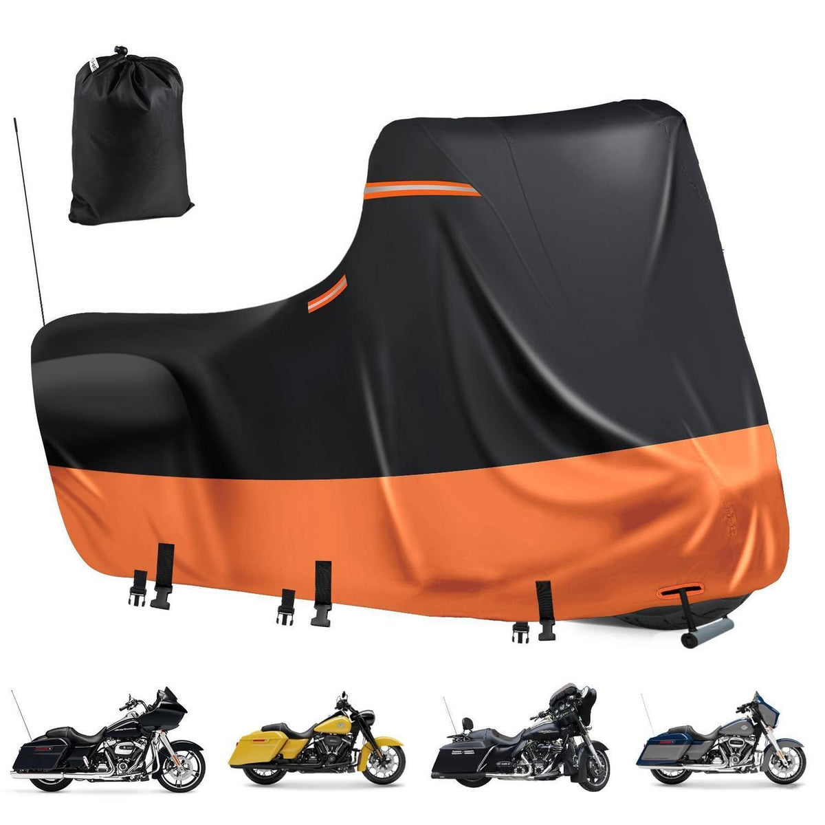 Motorrad Abdeckplane Wasserdicht 600D Schwarz-Orange (Side Box)