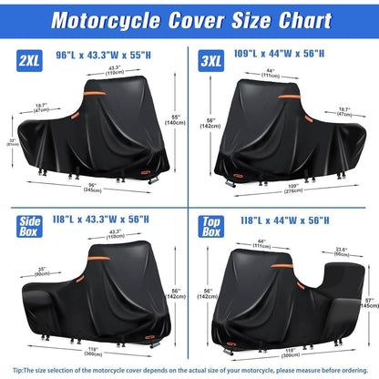 Motorrad Abdeckplane Wasserdicht 600D Schwarz-Orange (Side Box)
