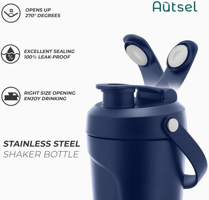 Edelstahl Protein Shaker 750ml mit Kugel Vakuum Isolierthaker Shake