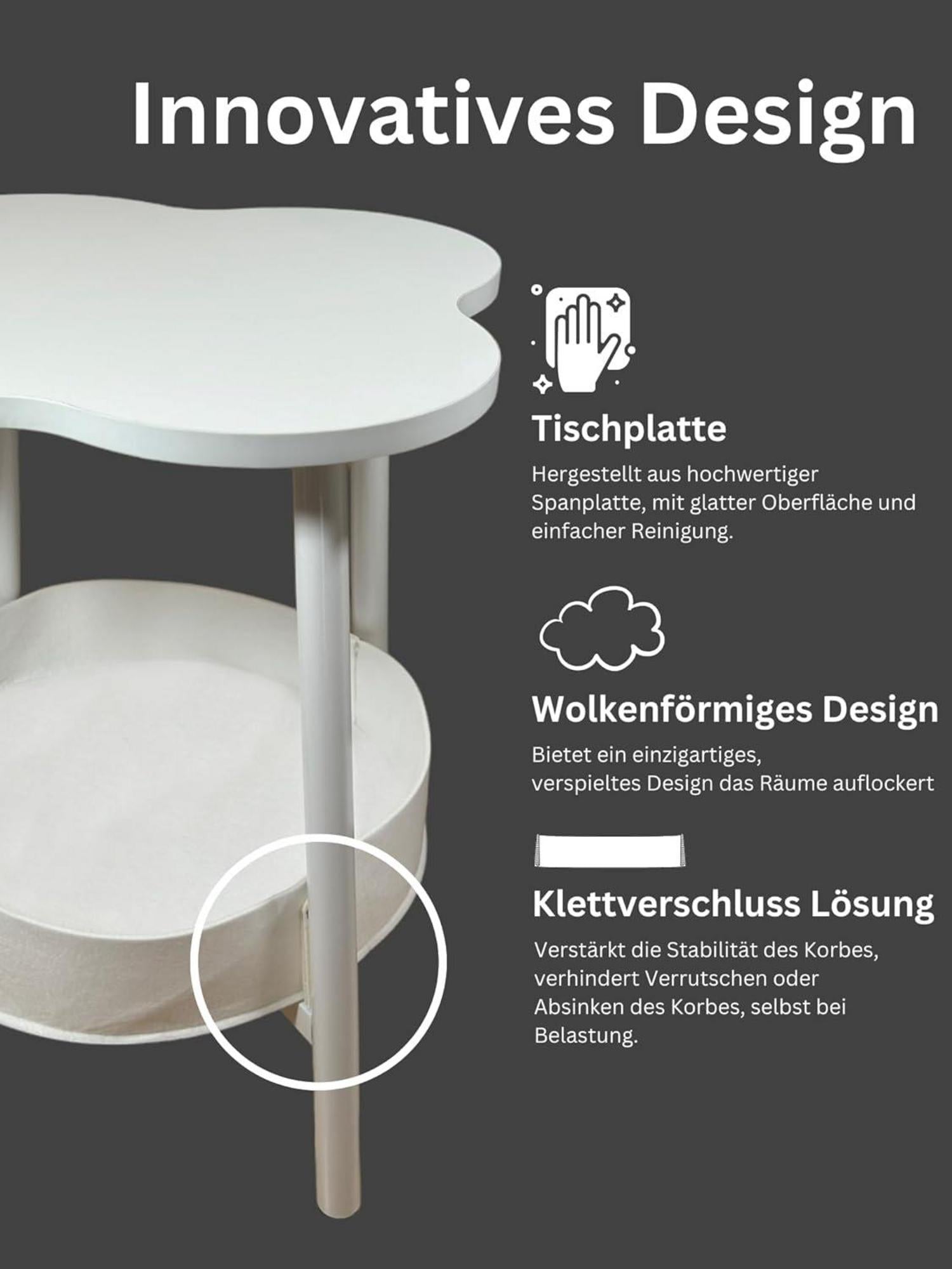 Runder Beistelltisch Wolkenform 2 Ebenen Stoffkorb