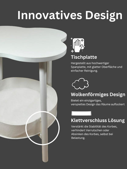 Runder Beistelltisch Wolkenform 2 Ebenen Stoffkorb