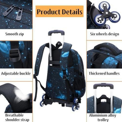 Trolley Schulranzen für Jungen – Abnehmbarer Rucksack Blau Space