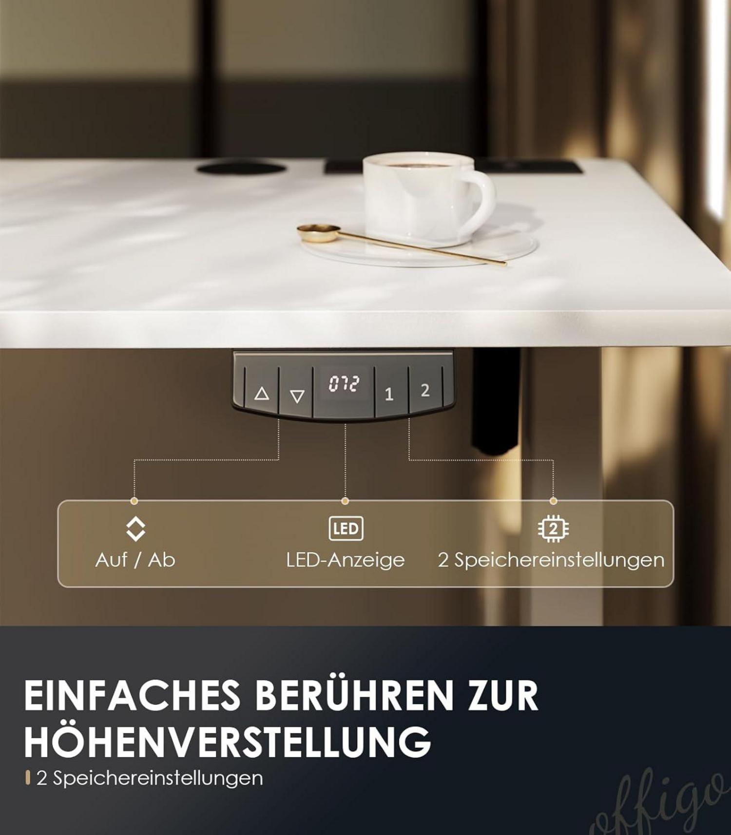 Höhenverstellbarer Schreibtisch 160cm USB Memory Standing Desk Blanc