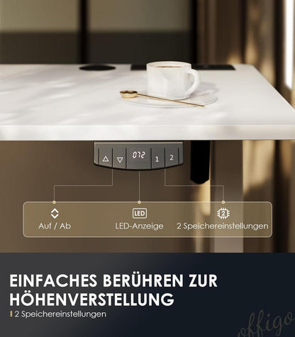 Höhenverstellbarer Schreibtisch 160cm USB Memory Standing Desk Blanc