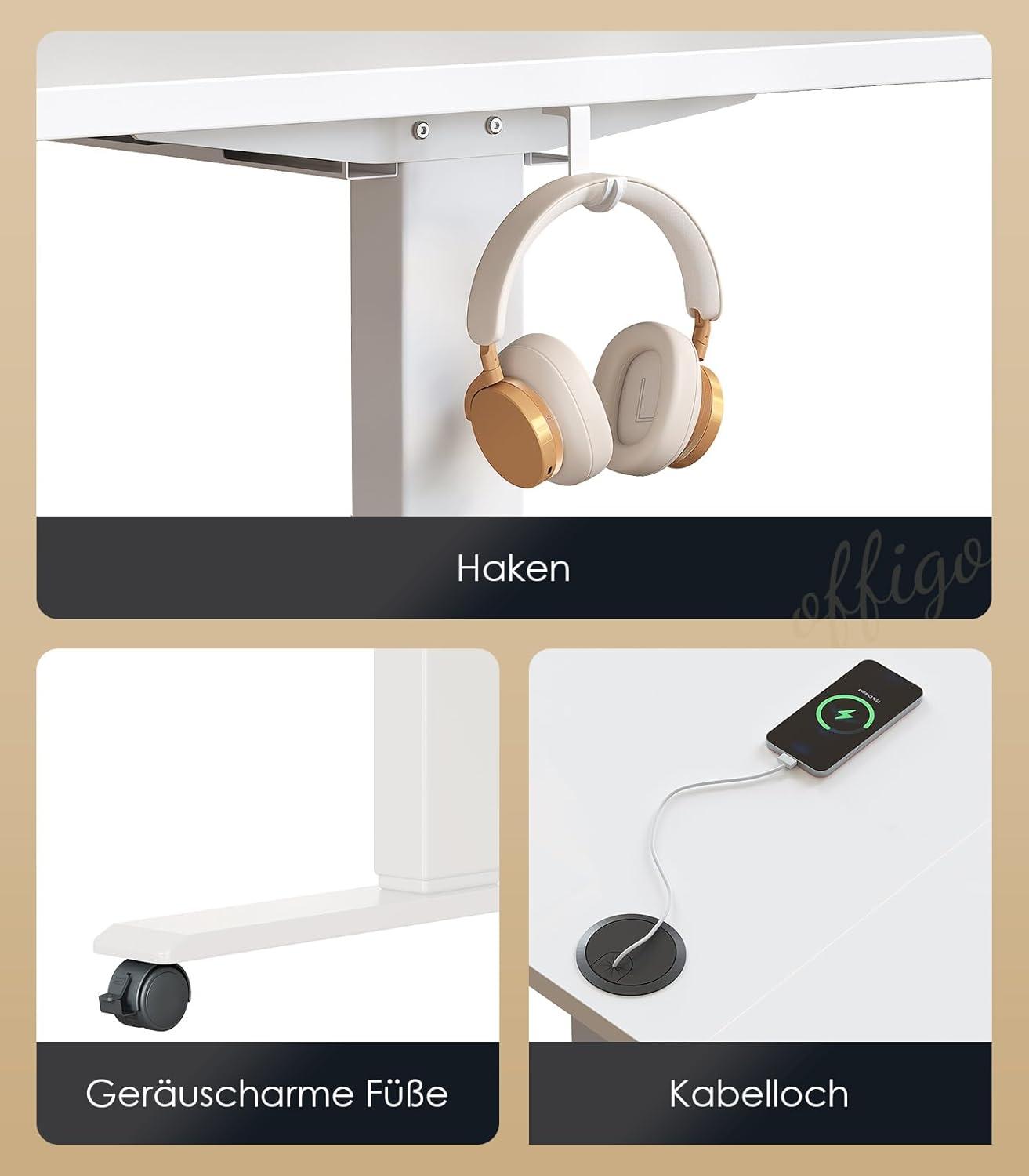 Elektrischer höhenverstellbarer Schreibtisch mit USB und Memory Funktion 160cm, Standing Desk Büro Zuhause