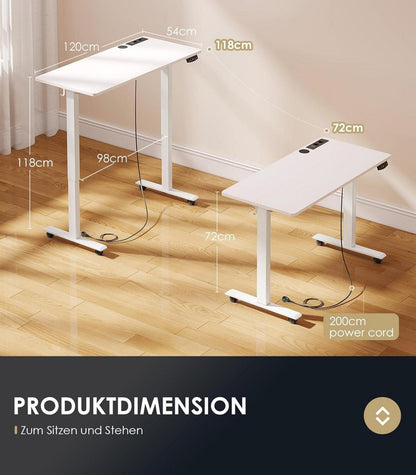 Höhenverstellbarer Schreibtisch 120cm Elektrisch USB Standing Desk mit Memory Funktion