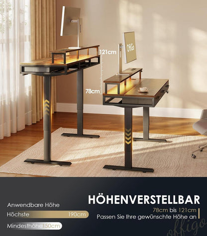 Elektrischer Schreibtisch 120cm mit Schubladen und Monitorständer