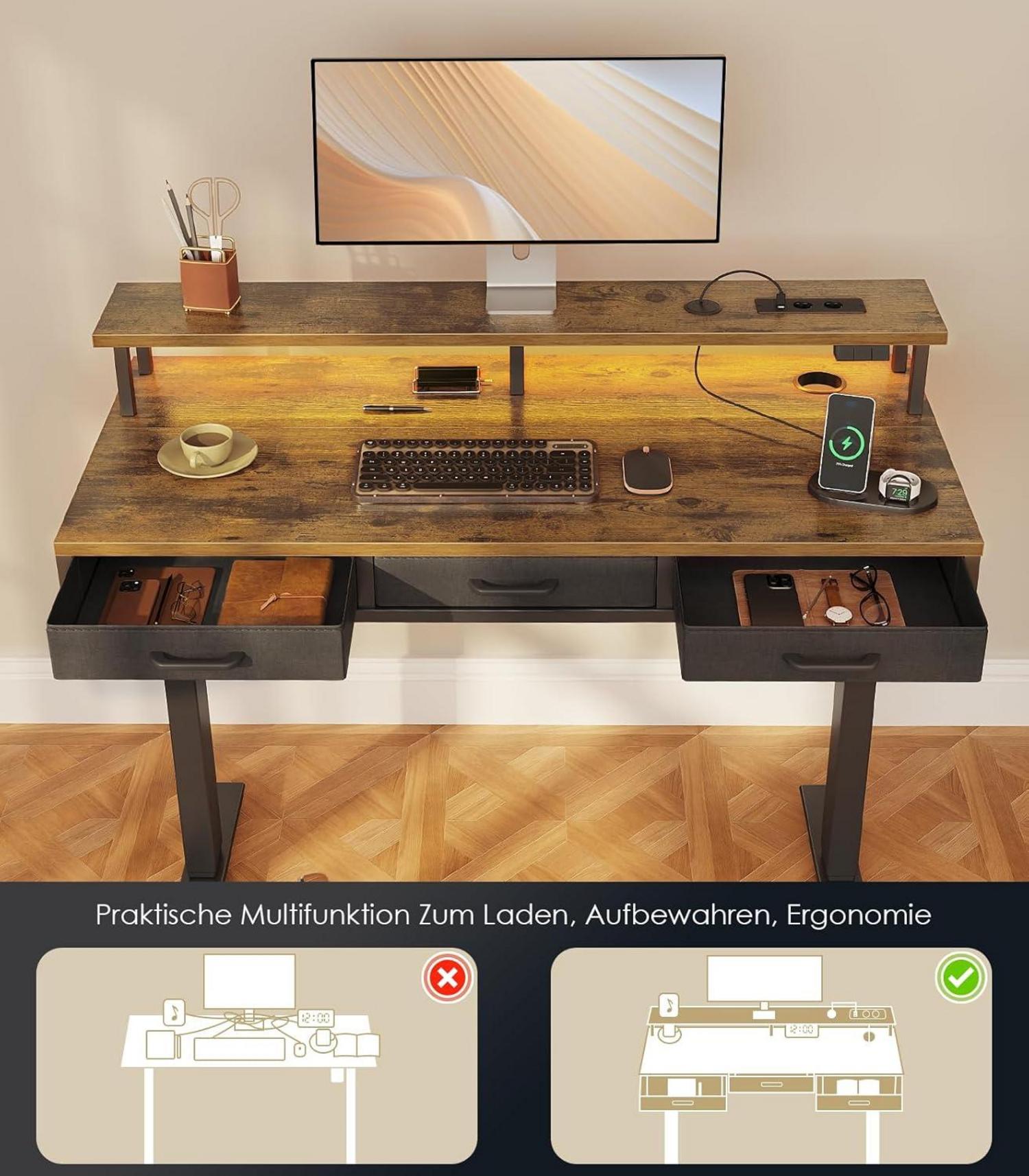 Elektrischer Schreibtisch 120cm Höhenverstellbar mit Schubladen und