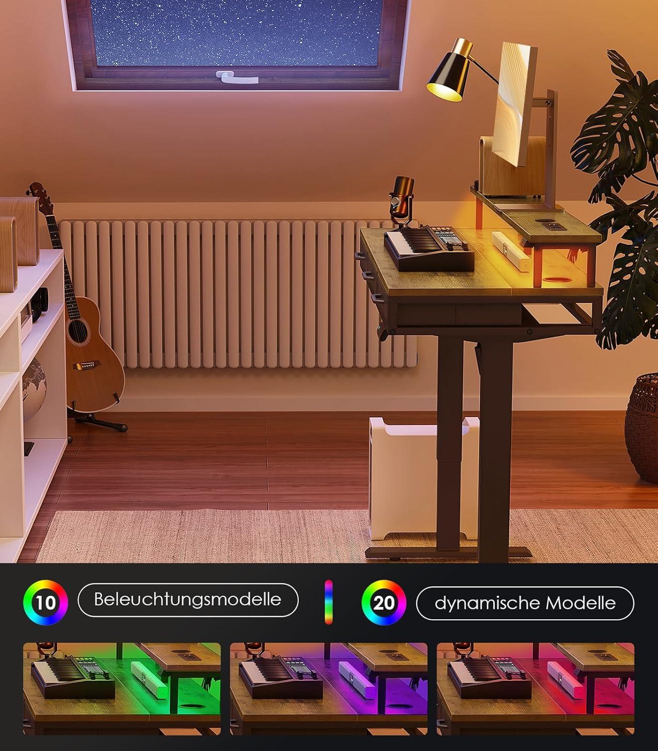 Elektrischer Schreibtisch mit Schubladen Höhenverstellbarer Gaming Tisch Braun