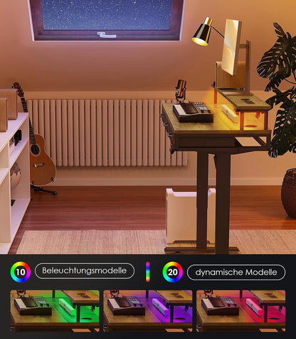 Elektrischer Schreibtisch mit Schubladen Höhenverstellbarer Gaming Tisch Braun