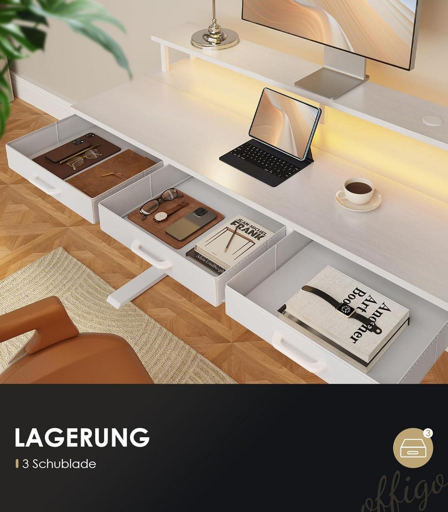 Elektrischer Schreibtisch 140cm Höhenverstellbar LED Monitorständer White