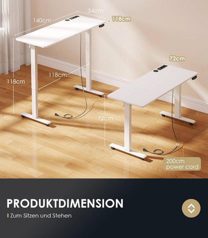 Höhenverstellbarer Schreibtisch Elektrisch 140cm USB Memory-Funktion
