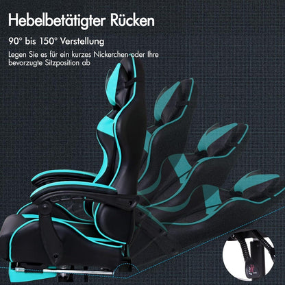 Ergonomischer Massage Gaming Stuhl 150° Neigung PU-Leder höhenverstellbar Cyan Vogler Serie