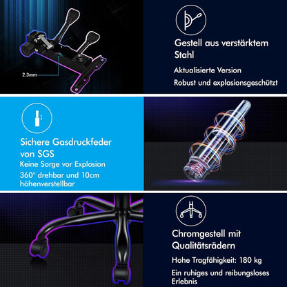 Massage-Gaming-Stuhl 150° Neigung mit Fußstütze, höhenverstellbar, Rennstuhl
