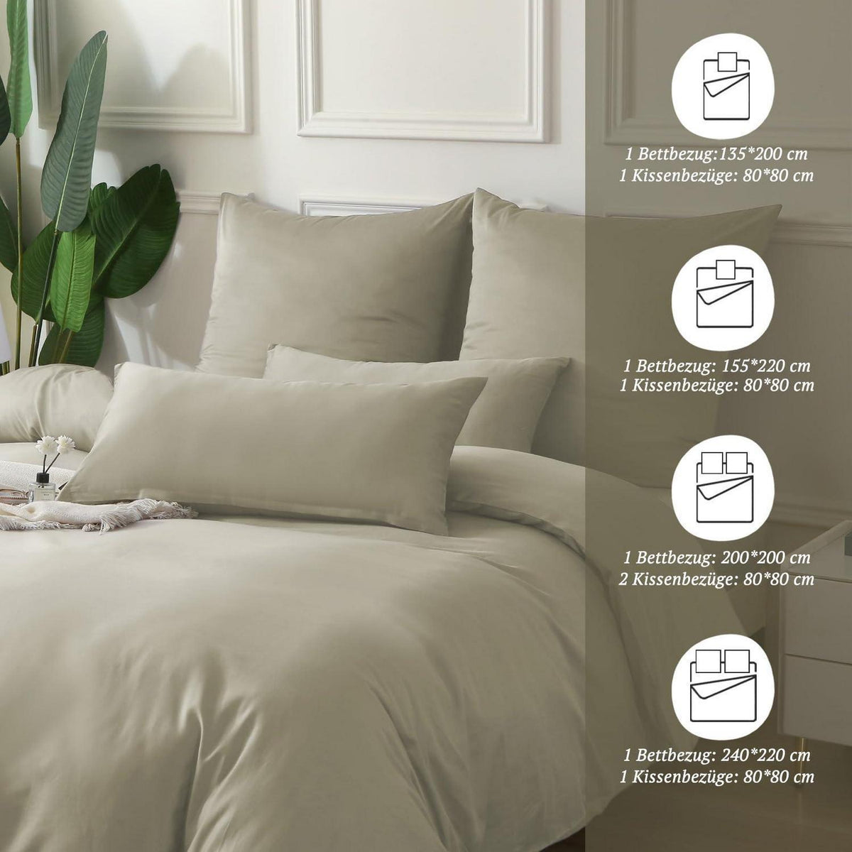Satin Bettwäsche Set 220x240 Baumwolle, 3-teilig Luxus