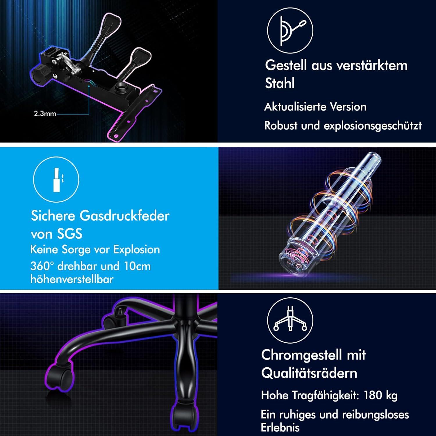 ALFORDSON Gaming-Stuhl 150° Neigung PU-Leder Fußstütze höhenverstellbar