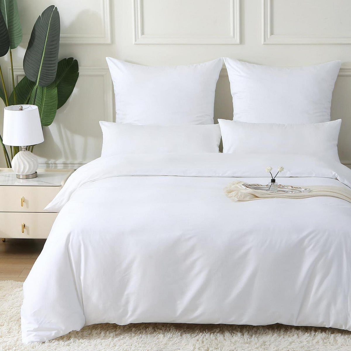 Satin Bettwäsche Set 135x200 - 4tlg. Weiß Baumwolle Luxus