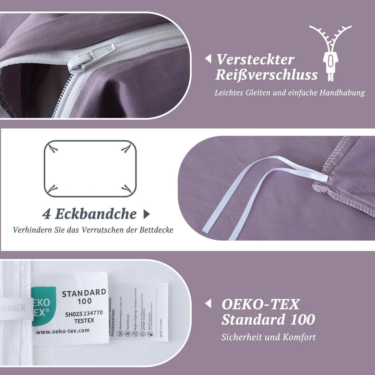 Satin Bettwäsche Set 220x240 - Grauviolett, 3-teilig