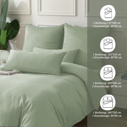 Satin Bettwäsche Set 220x240 - Salbeigrün, 3-teilig