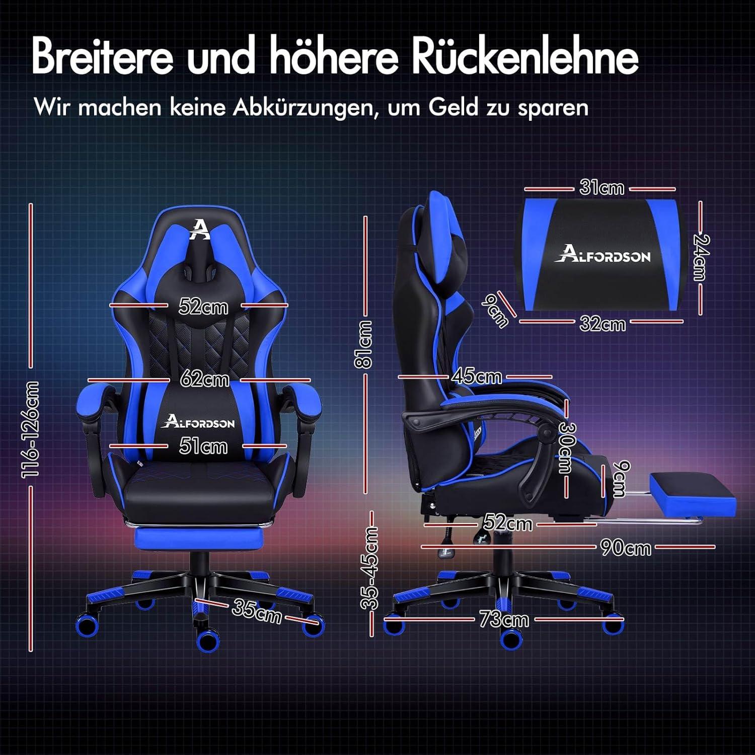 Bequemer Gaming-Bürostuhl mit Fußstütze und Neigungsverstellung