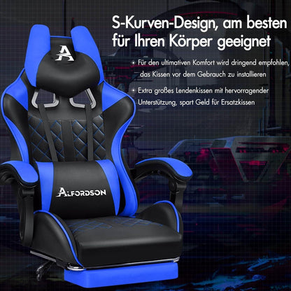 ALFORDSON Gaming-Bürostuhl mit Fußstütze Lendenkissen Blau Ethan