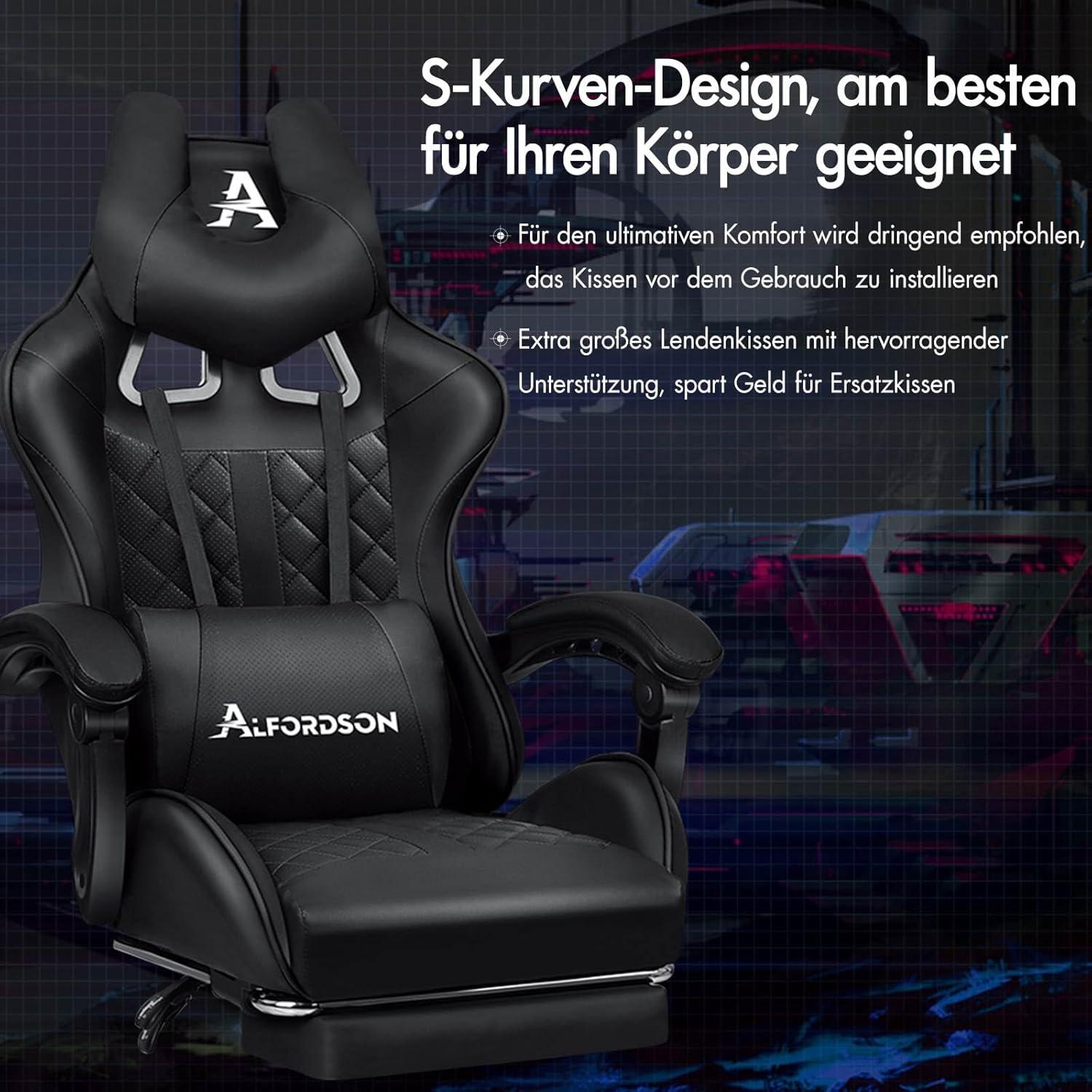 ALFORDSON Gaming-Bürostuhl mit Fußstütze und Lendenwirbelkissen