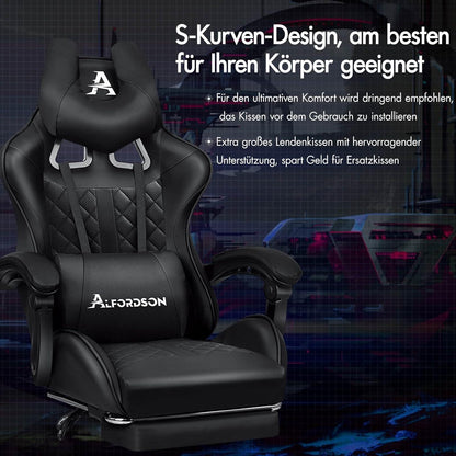 ALFORDSON Gaming-Bürostuhl mit Fußstütze und Lendenwirbelkissen