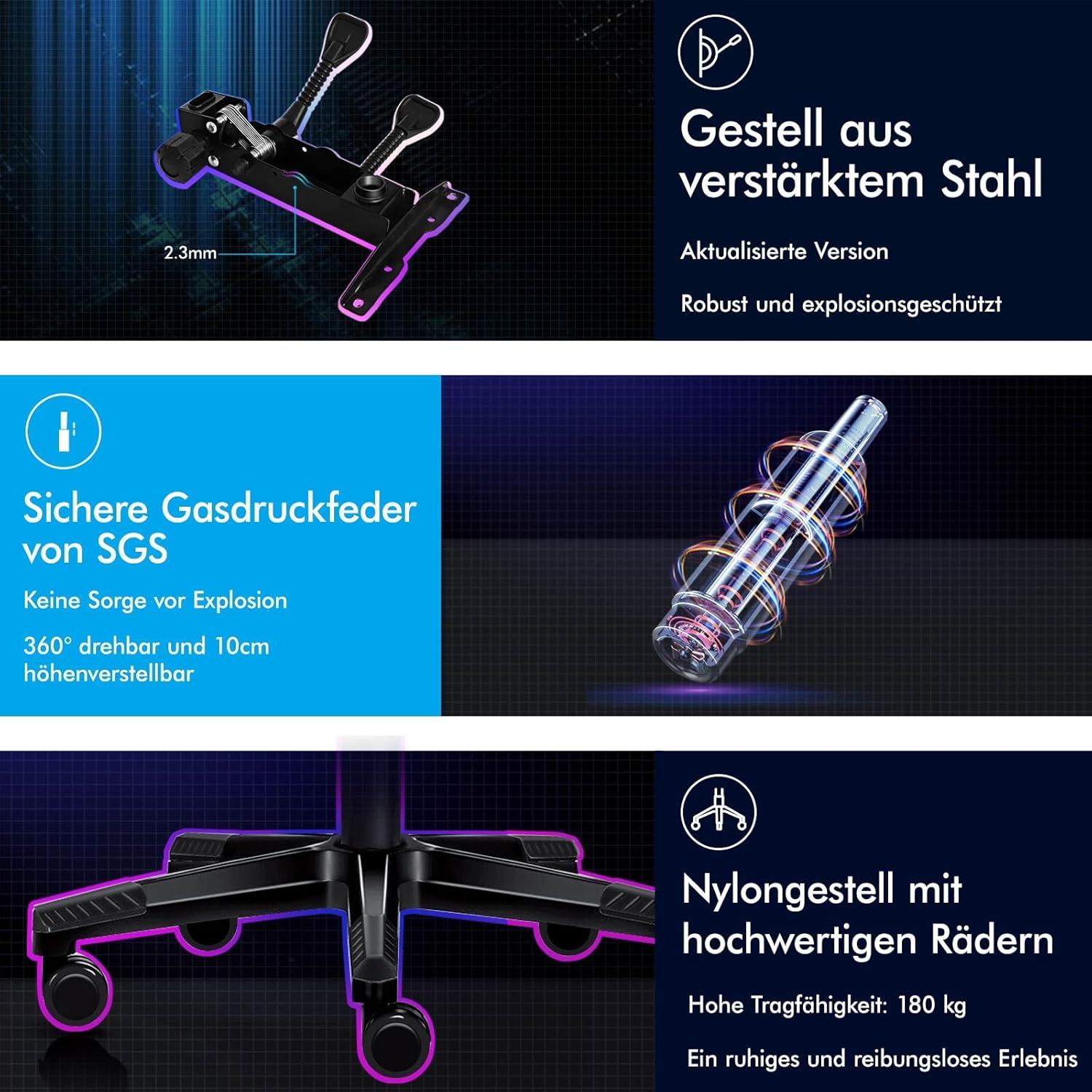 ALFORDSON Gaming-Bürostuhl mit Fußstütze und Lendenkissen, Schwarz