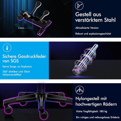 ALFORDSON Gaming-Bürostuhl mit Fußstütze und Lendenkissen, Schwarz