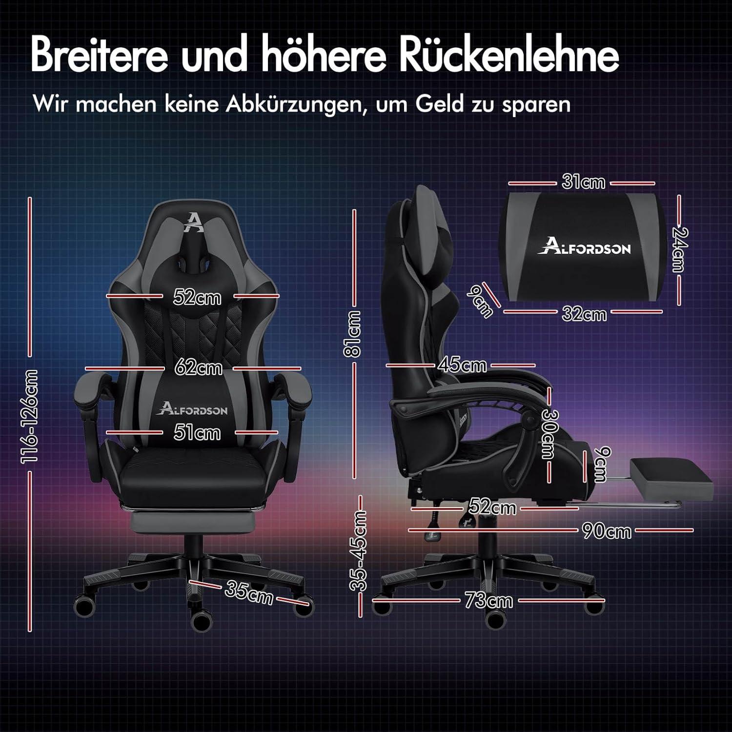 ALFORDSON Gaming-Stuhl mit Fußstütze und
