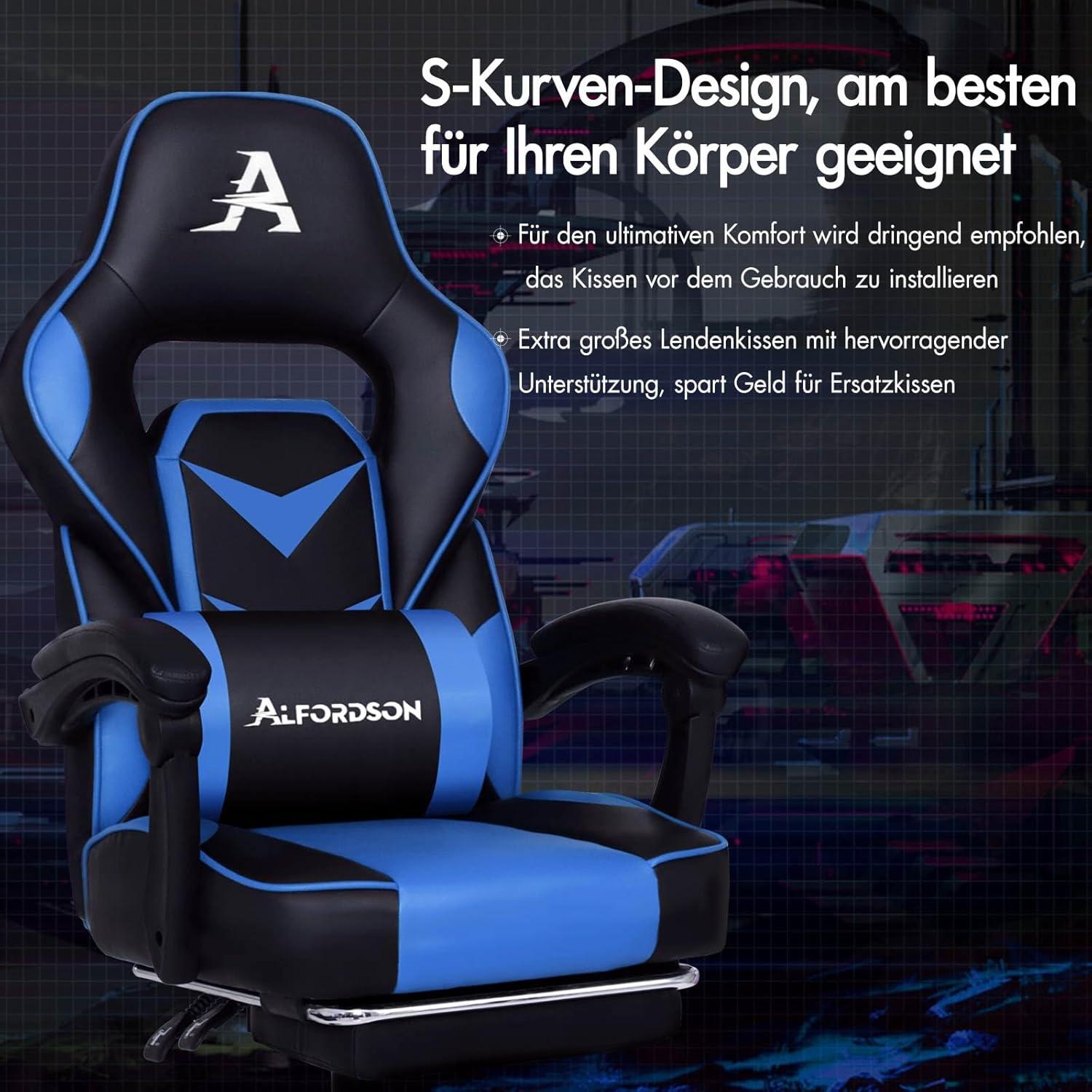 Gaming-Bürostuhl mit Fußstütze und ergonomischer Unterstützung