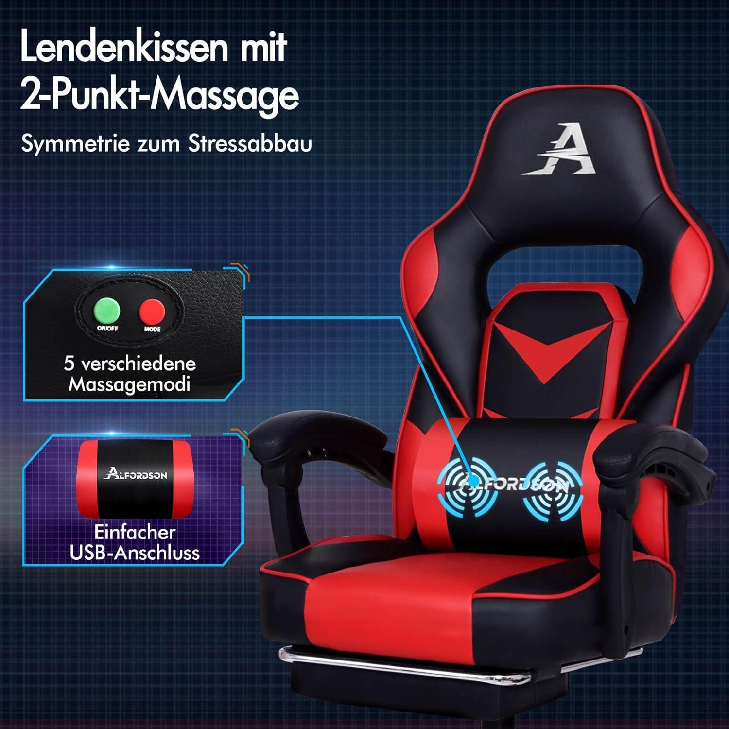 Gaming-Bürostuhl mit ergonomischer Unterstützung und Fußstütze