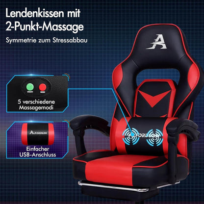 Gaming-Bürostuhl mit ergonomischer Unterstützung und Fußstütze