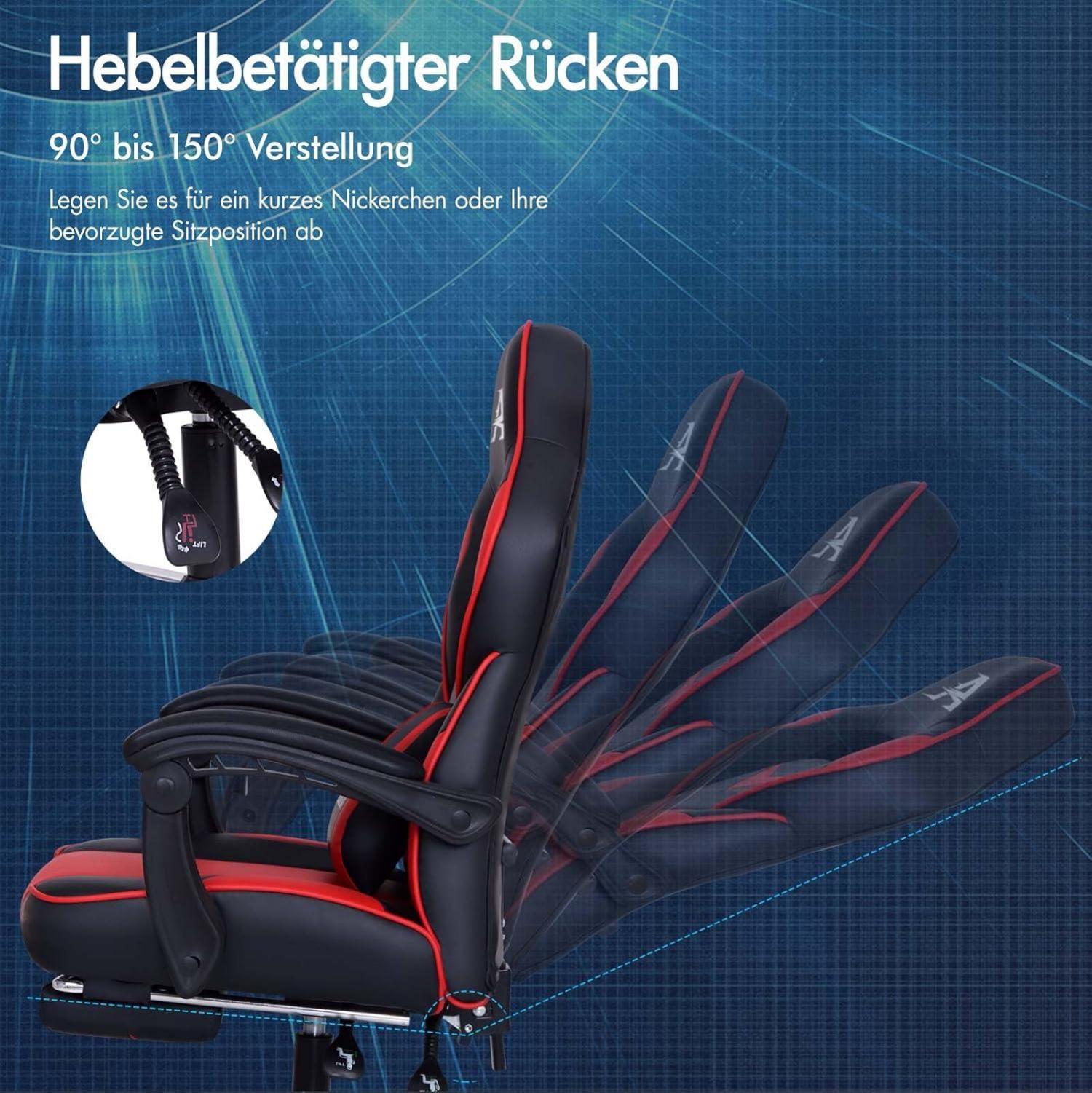 ALFORDSON Gaming-Bürostuhl mit ergonomischer Unterstützung und Fußstütze Rot Gorden Series