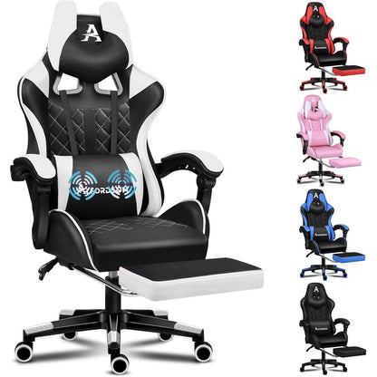 Bequemer Gaming-Bürostuhl mit Fußstütze, Lendenkissen, hoher