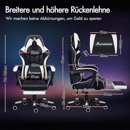Gaming-Bürostuhl mit Fußstütze, Lendenkissen & Neigungsverstellung