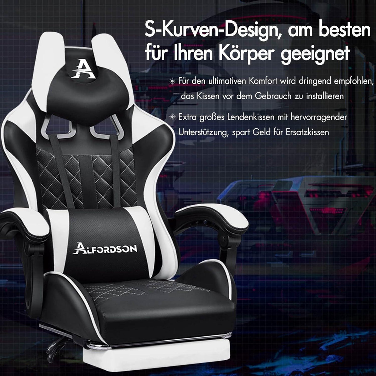 ALFORDSON Gaming-Bürostuhl mit Fußstütze und
