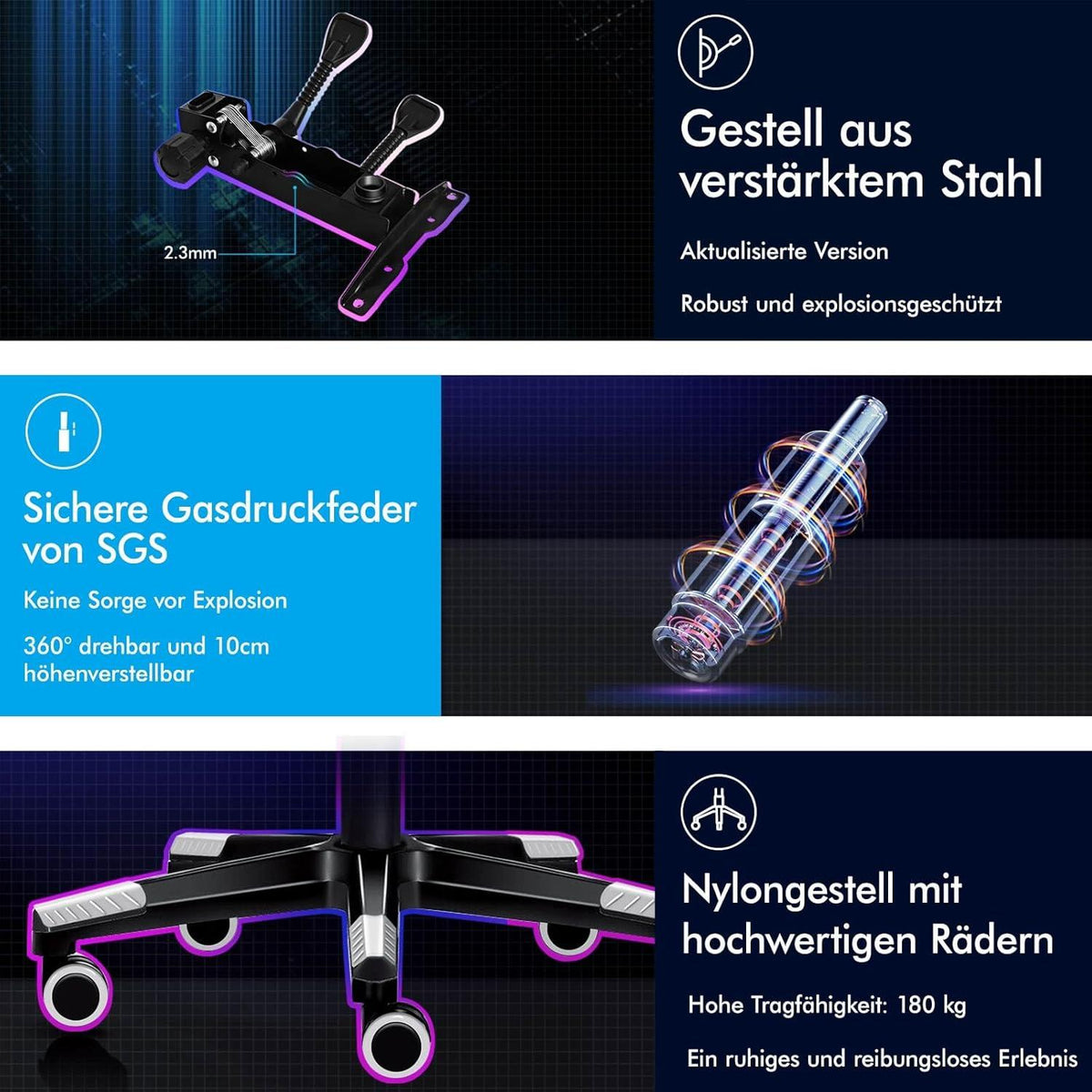 ALFORDSON Gaming-Bürostuhl mit Fußstütze und Lendenkissen