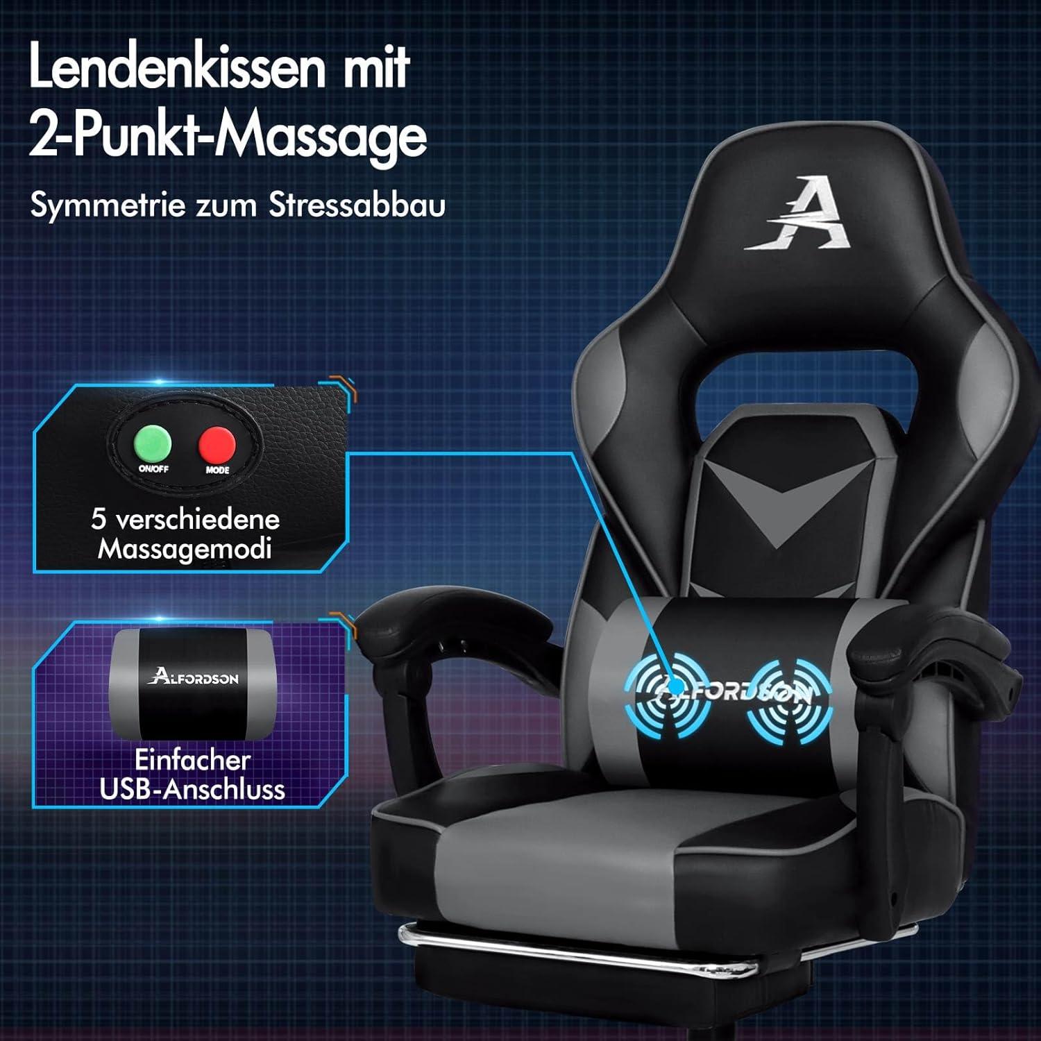 Ergonomischer Gaming-Bürostuhl mit Fußstütze und Kopfstütze