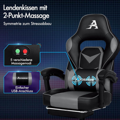 Ergonomischer Gaming-Bürostuhl mit Fußstütze und Kopfstütze