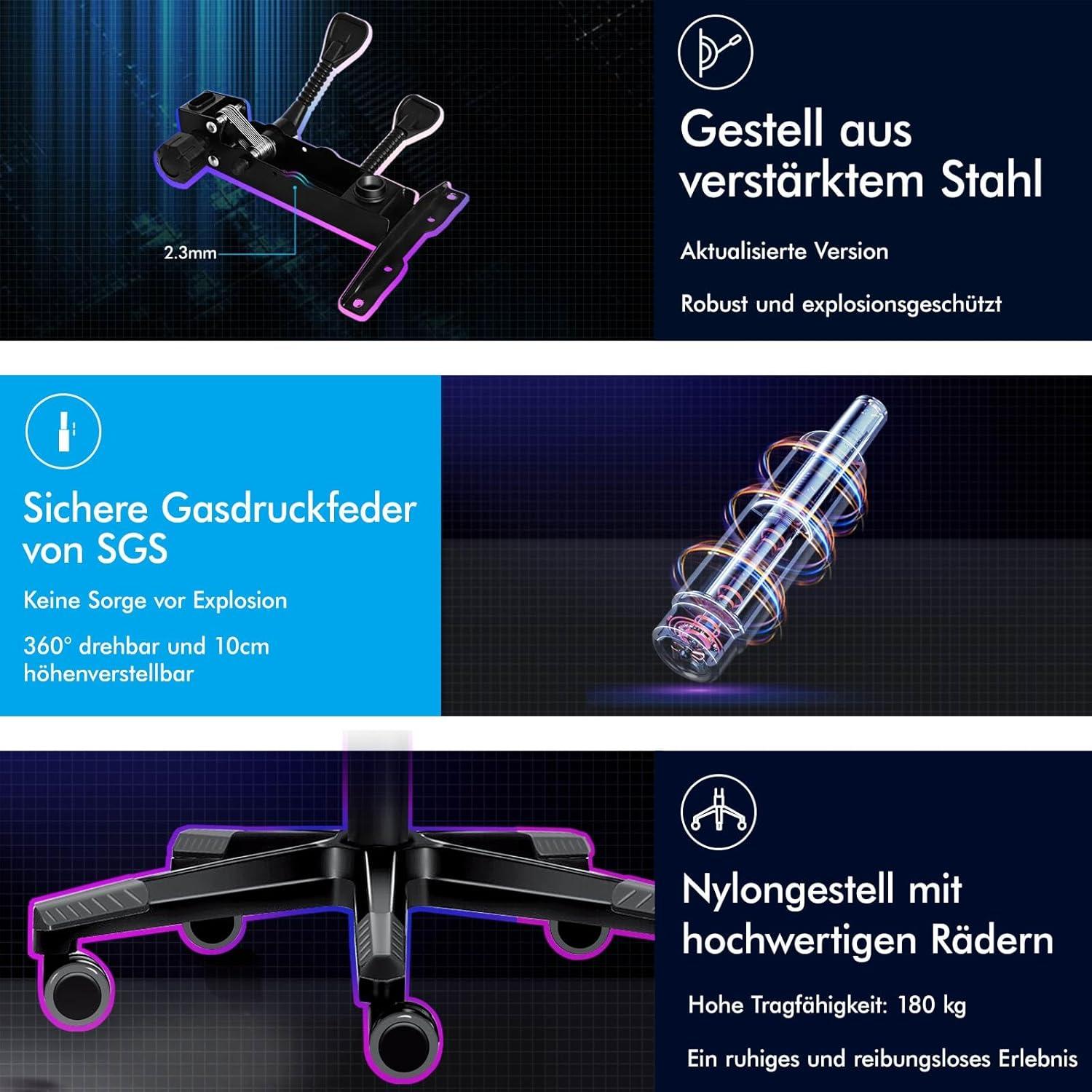 Gaming Bürostuhl mit Fußstütze ergonomisch PU-Leder Grau