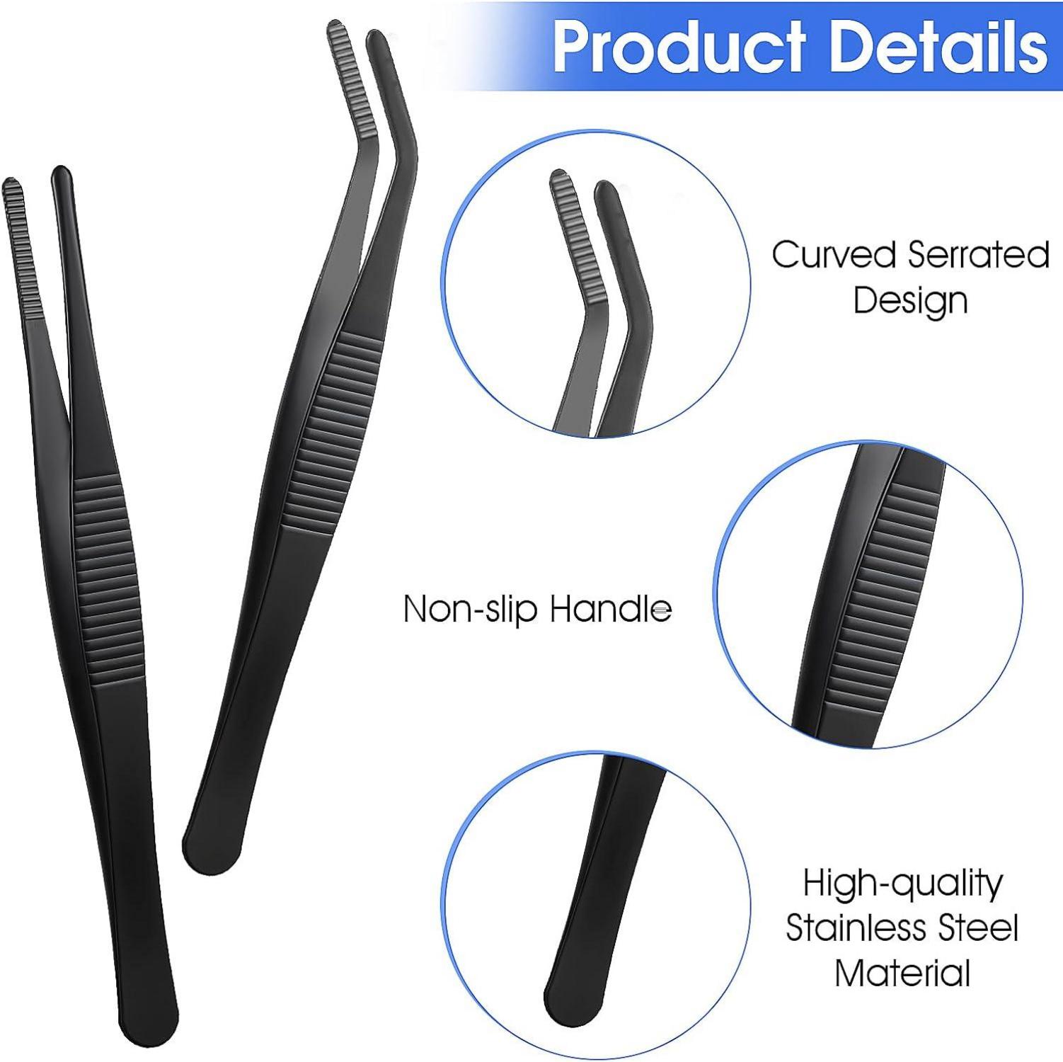 2er Set Edelstahl Pinzetten 14cm - Gerade und Gebogen