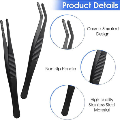 2er Set Edelstahl Pinzetten 14cm - Gerade und Gebogen