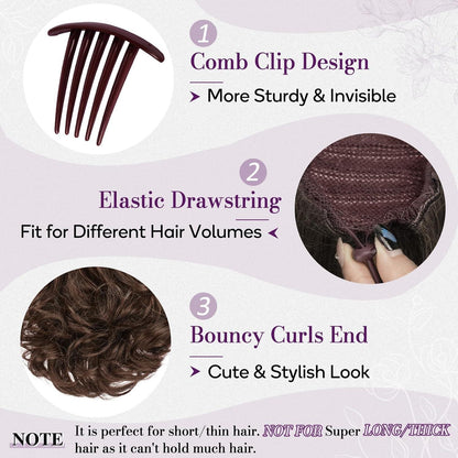 Ponytail Extension mit Kordelzug 25cm Braun Welliges Haarteil