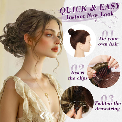 BARSDAR Ponytail Extension 25cm Welliger Zopf Haarteil Braun Synthetisch