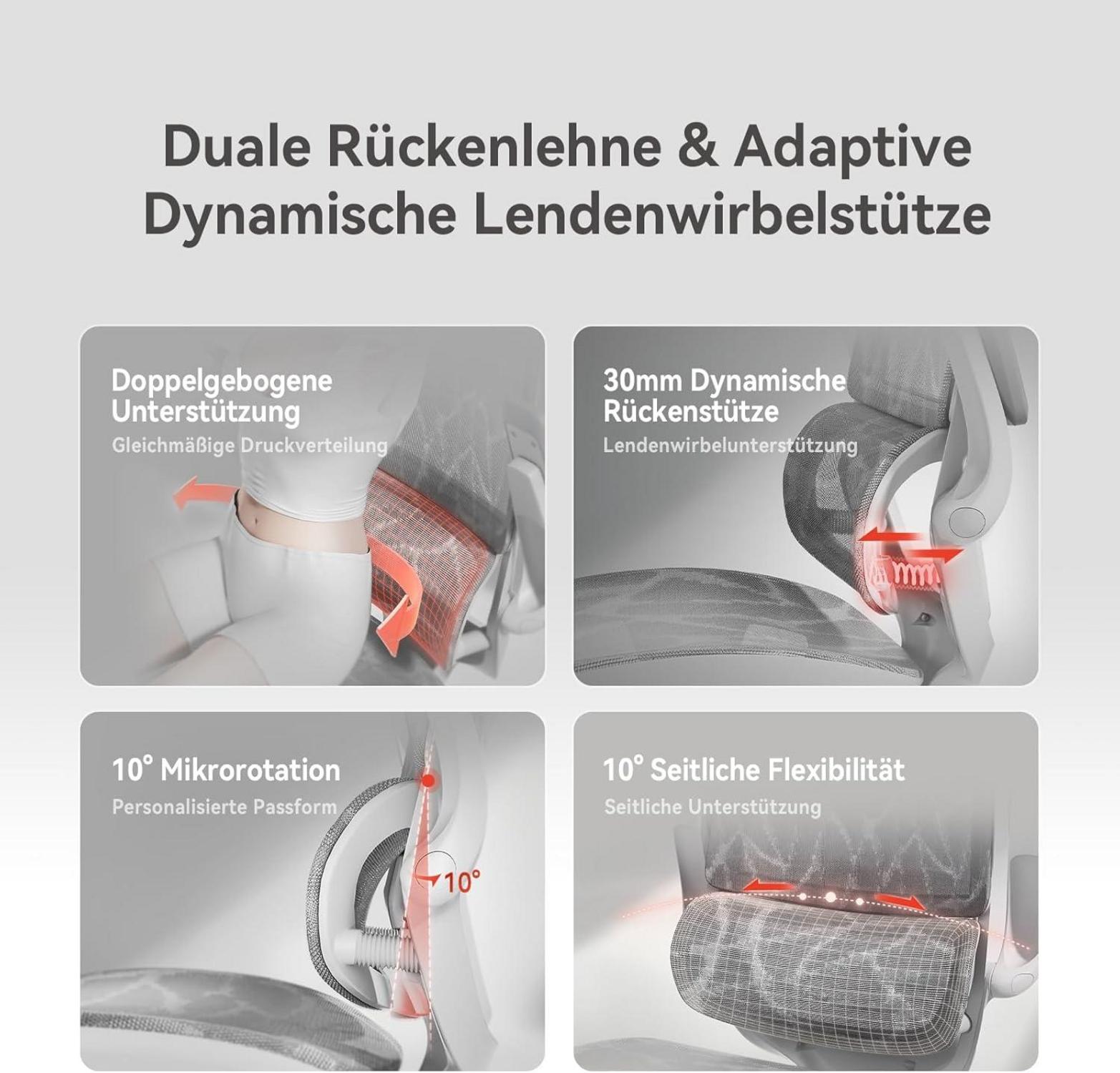 Ergonomischer Bürostuhl 3D-armlehnen Doppelsitzlehnen Weiß Mesh SIHOO M59AS