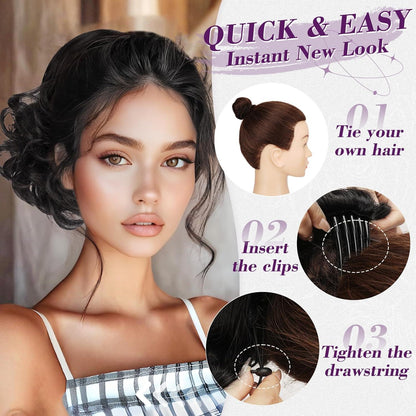 25cm Ponytail Extension Schwarz Braun Synthetik Haarverlängerung Comb Clip
