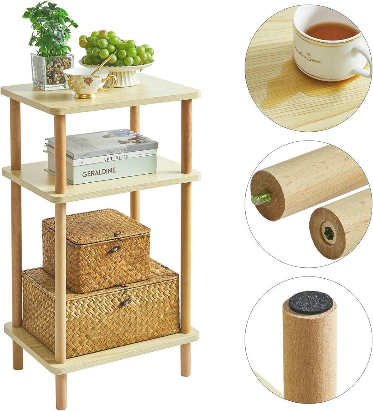 IBUYKE Holz Beistelltisch Nachttisch 3 Ebenen 39x29x68.5cm Couchtisch Sofatisch