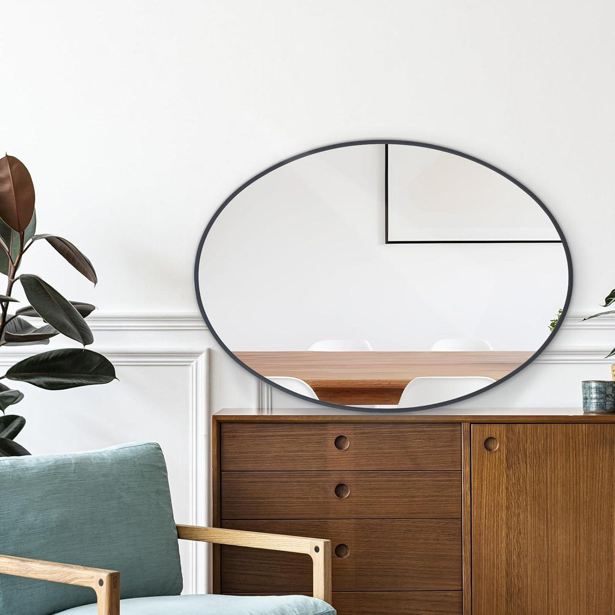 Oval Wandspiegel 61x91 cm – Moderner Badspiegel mit Aluminiumrahmen